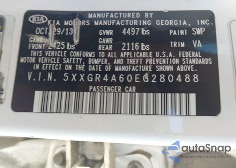 2014 Kia Optima Sxl Turbo from USA, damaged, VIN 5XXGR4A60EG280488